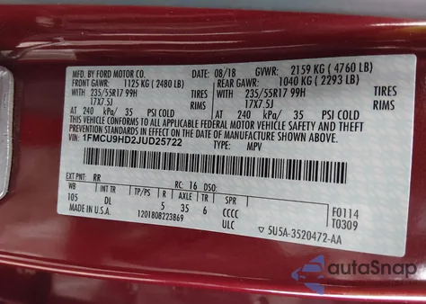 2018 Ford Escape Sel from USA, damaged, VIN 1FMCU9HD2JUD25722